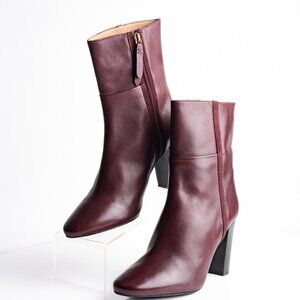 Boden Womens Leather Boots Red Burgundy Maroon Wine Zip Up US 8 EU 39 New